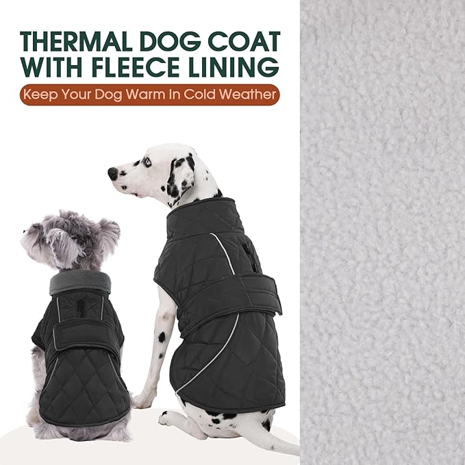 Kuoser Dog Winter Coat Waterproof Dog Snow Jacket, Warm Fleece Lined Pet Turtleneck Snowsuit Puppy Cold Weather Coats with Harness Hole, Adjustable Winter Vest for Medium Large Dogs, Grey, L