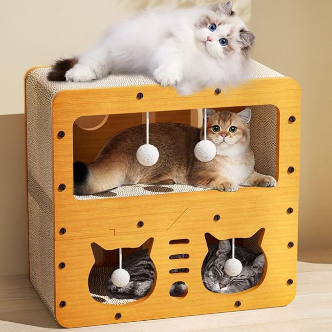 Cat Scratcher Cardboard House, 2 Floor Kitty Scratching Pad Lounger Bed, Kitten Small Animals Play, Rest, Sleep,Scratch Post Box,Durable Board Entertain Feline Friends Prevent Furniture Damage