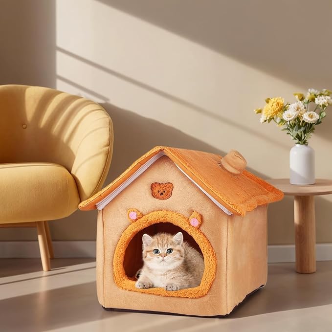 Cat House Inside Cat Sleeping Tent Dog House Bed Indoor with Non-Slip Bottom 15.75inch Orange