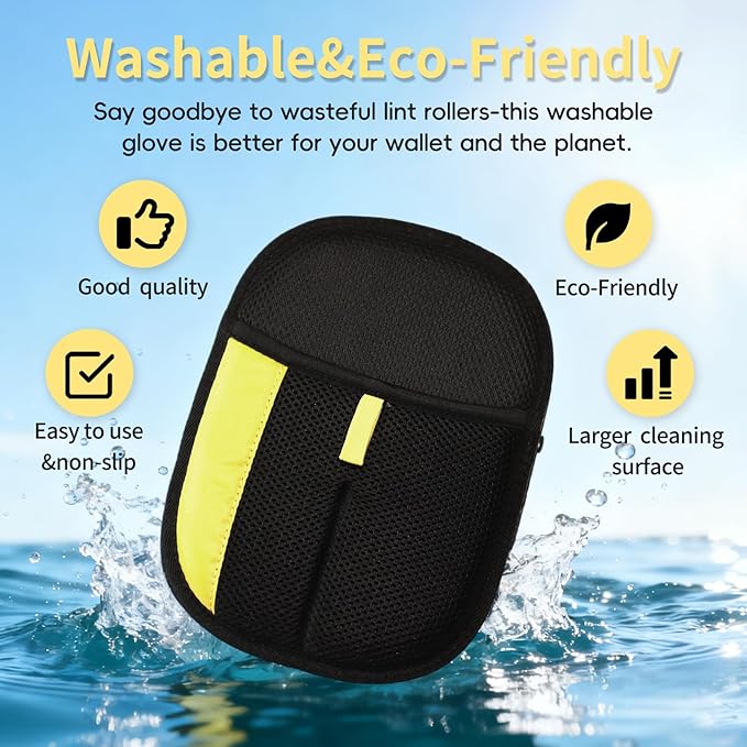 Pet Hair Removal Glove - Reusable Magic Brush Glove for Dog & Cat Hair Removal on Furniture, Car Seats, Clothes & Bedding (Black)