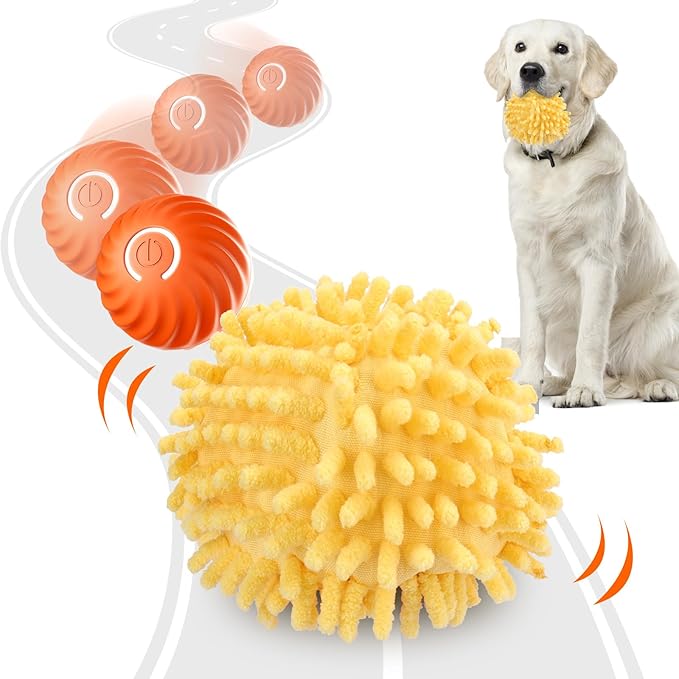 BABORUI Interactive Dog Toys - Electric Dog Ball with Cover, Automatic Dog Toys for Small/Medium/Large Dogs (Large Orange)