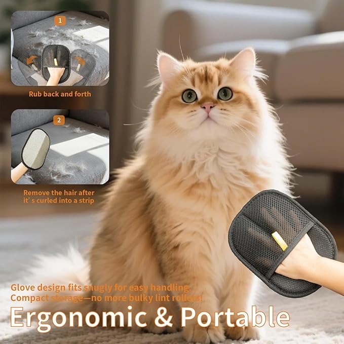 Pet Hair Remover,Electrostatic Pet Hair Removal Gloves，Cat &Dog Grooming Gloves, Washable & Reusable Removal for Clothe, Curtain, Couch, Bedsheet, Furniture, Carpet, Cat Hair Removal Tool