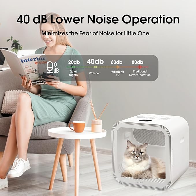 Lucky NAVl Automatic Pet Dryer Box for Cats and Small Dogs, Ultra Quiet 62L Big Capacity Dog Dryer Box, Cat Dryer Cage with Smart Temperature Control, 360" Pet Dryer Box for Pet Grooming(62.0L)