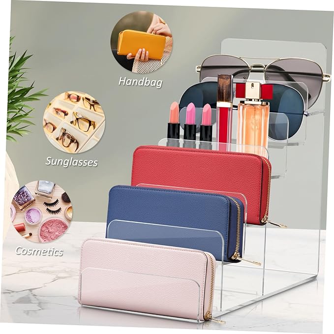 DOITOOL 6- Tier Acrylic Wallet Display Stand Holder, Clear Handbag Purse Display Stand Jewelry Display Riser Purse Handbag Organizer