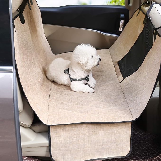 VIVAGLORY Dog Seat Cover Easyhammock Dog Hammock, Seat Cover for Car SUV & Truck, Back Backseat Split Hair Resistant Protector for Pet, Large, Heather Khaki