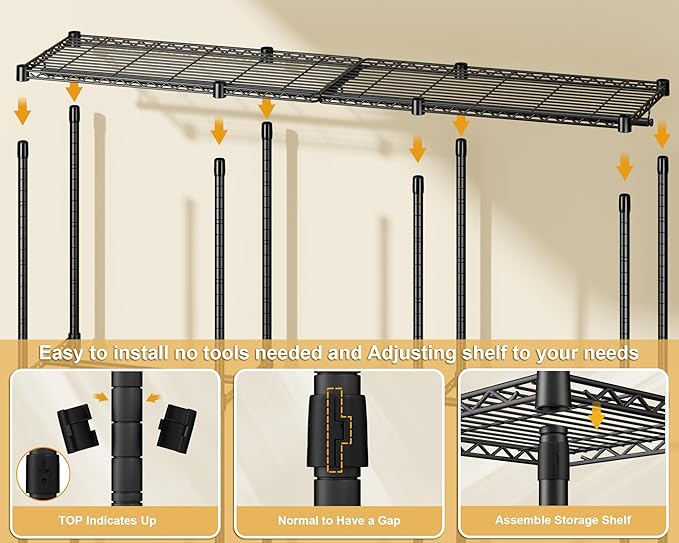 E14C Pro Heavy Duty Closet Organizer System，Freestanding Clothing Racks for Hanging Clothes，Adjustable Garment Rack 70.1"W × 16.6"D × 76.4"H Hold 960 lbs，Black Rack with Grey Dustproof Cover