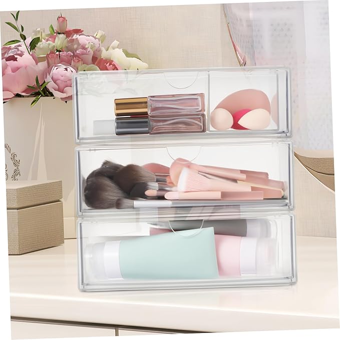 3pcs Makeup Organizer Lid Stackable Lipstick Holder Cosmetic Storage Box for Vanity and Desk for Skincare and Makeup Accessories