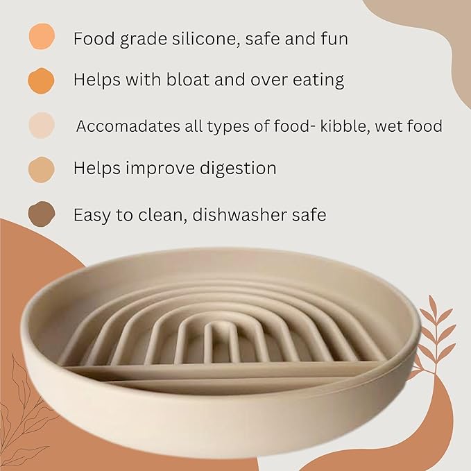Modern Rainbow Pet Slow Feeder Bowl, Silicone Slow Feeder for Dogs & Puppies, Slow Eating, Modern Lick Mat Design, Reduces Gulping, Dishwasher Fit, for All Breed, Durable Mealtime Puzzle (Terre Amber)