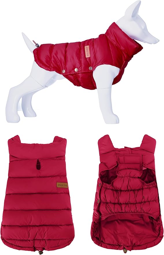 SPACE LION Dog Puffer Jacket, Down Winter Coat, Durable Outdoor Coat for Cold and Windy Conditions, Lightweight & Adjustable Fit Coats for Large Dogs,(Red, Size22/XL+)