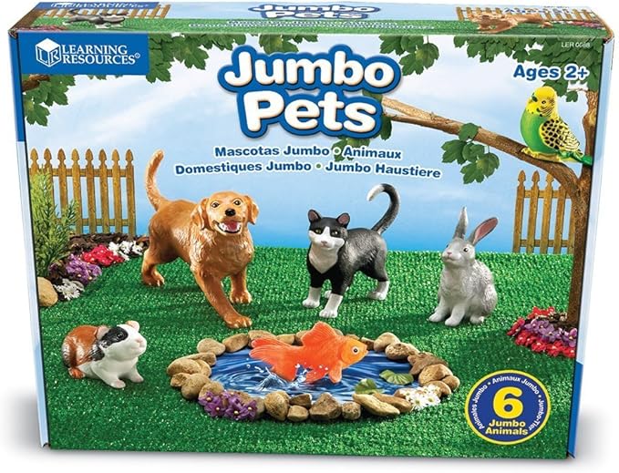 Learning Resources Jumbo Domestic Pets - 6 Pieces, Ages 2+ Preschool Pet Toys, Classroom Desk Pets, Preschool Learning Toys