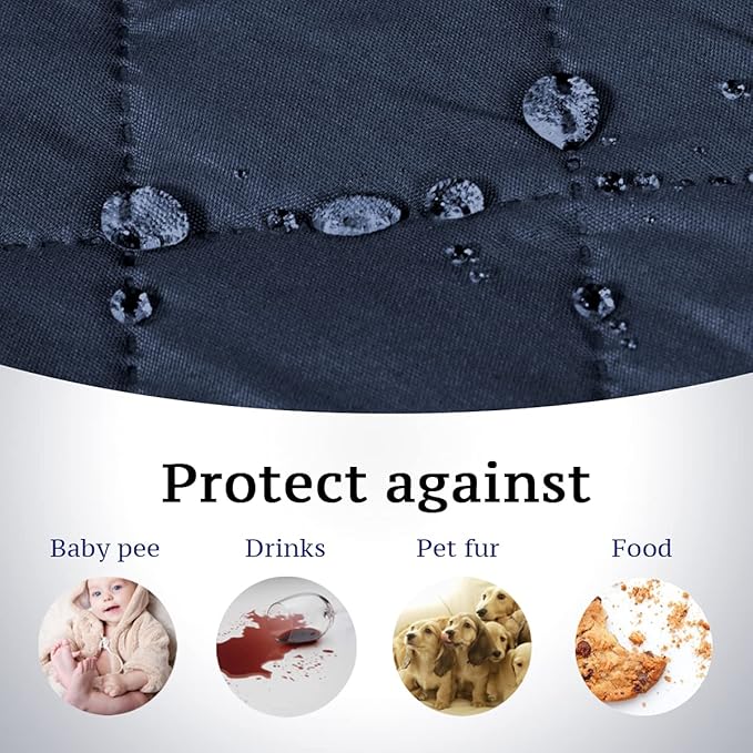 H.VERSAILTEX Reversible Chair Cover for Dogs Pet Water Repellent Sofa Cover Chair Slipcover 2" Thick Strap Slip-Resistant Chair Protector Soft Quilted Seat Width Up to 21"(Armchair, Navy/Beige)
