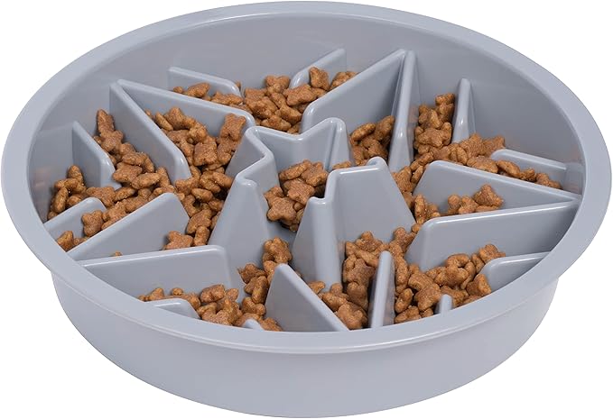 Leash Boss Slow Feeder Dog Bowls - 4 Cup, Puzzle Dog Food Bowl with Feeder Holes, Fits into Elevated Pet Feeders, Slow Eating for Large, Medium & Small Sized Breeds, Gray