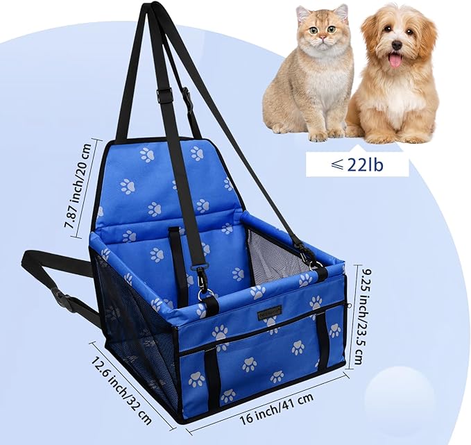 PetsHome Dog Car Seat Foldable Dog Car Booster Seat Waterproof Breathable Oxford Travel Bag for Small to Medium Dogs, Puppies, and Pets-Footprint Blue