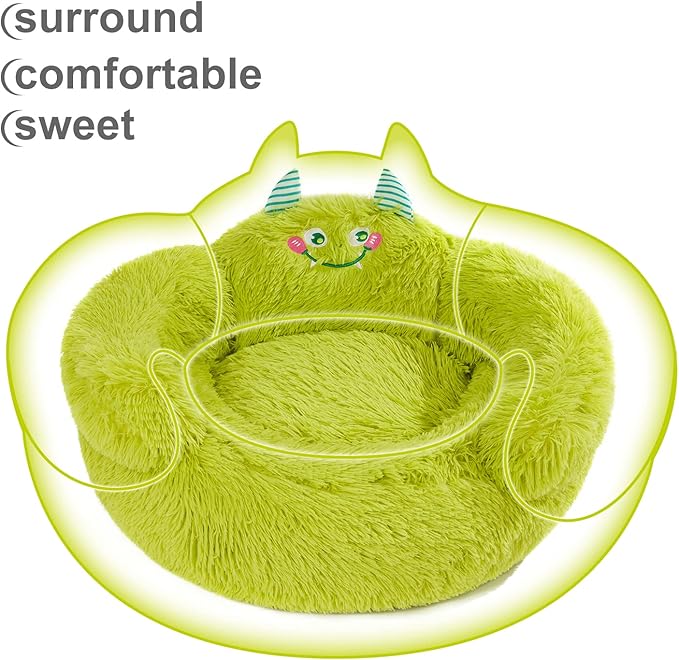 Jiupety Cute Calming Dog and Cat Bed, Anti-Anxiety Donut for Small Pets, Cozy Soft Pet Round Cuddler Bed with Non-Slip Bottom, L(27"×27"×14"), Green