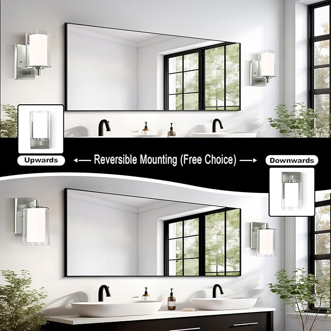 Kalium Wall Sconces Set of Two Modern Vanity Lights with Double Clear Glass Shade Brushed Nickel Indoor Farmhouse Wall Light for Bathroom Living Room Bedroom Hallway Bulb E26 Base (2PCS)