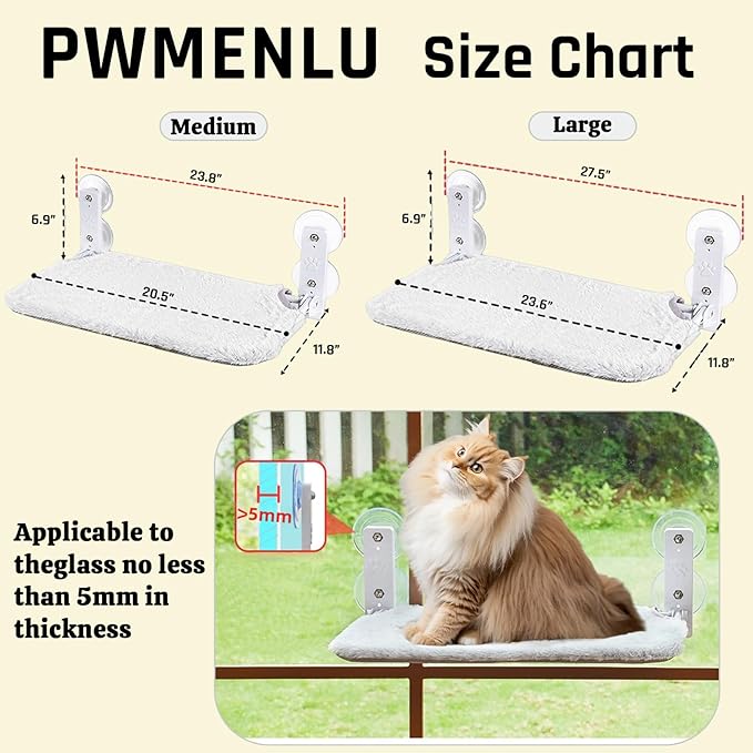 2PC Cat Window Perch, Cordless Foldable Cat Hammock for Indoor Cats with Upgraded Suction Cups Strong Metal Frame Holds Up to 44lbs (M 2PC)