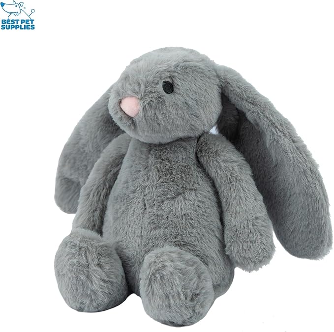 Best Pet Supplies Interactive Squeaky Dog Chew Toy, Ideal Dog Toys for Chewers, Small, Medium & Large Dogs, and Fetch Lovers - Bunny (Gray), Large