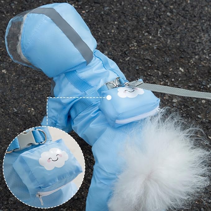 Full Coverage Small Dog Raincoat, Waterproof with Four-Leg Protection, Ideal for Teddy Bears, Includes Waterproof Mini Backpack (Blue, Large(Suggest Weight 8.8-13.2lb))