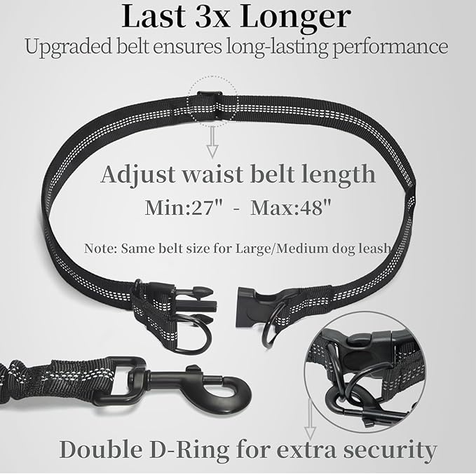 iYoShop Hands Free Dog Leash with Zipper Pouch, Dual Padded Handles and Durable Bungee for Walking, Jogging and Running Your Dog (Large, 25-120 lbs, Brown)
