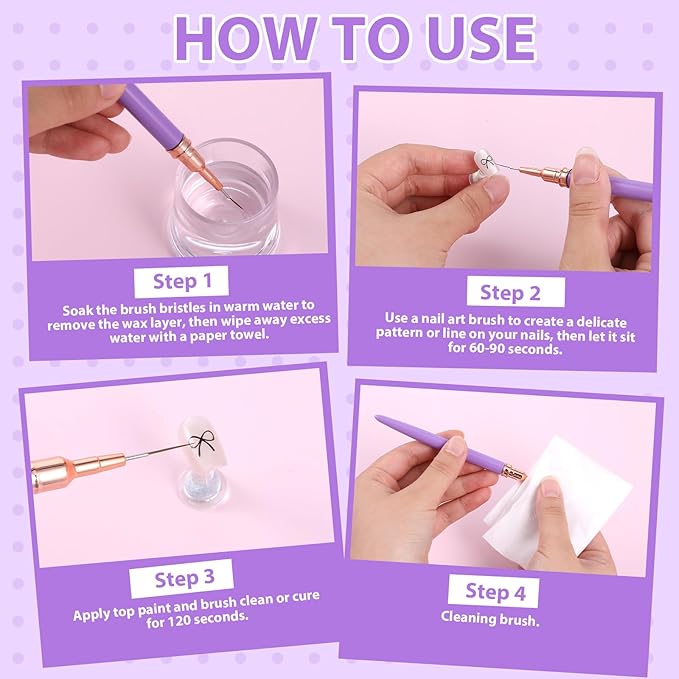 5PCS Nail Liner Brushes, Metallic Nail Art Brushes Set, Superfine Liner Brush Kit for Gel Polish, Detail Painting and Drawing, Professional Nails Salon Tools