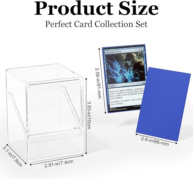 Card Deck Case, Deck Box with 100 Pack Card Sleeves and Divider, Standard Size Clear Commander Cards Storage Box Fit for MTG, Sport, Trading Cards (Navy Blue)