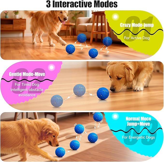 Interactive Dog Toys - Chew-Proof Dog Ball for Aggressive Chewers, Self-Moving Automatic Vibration with 3 Modes, IP54 Waterproof E-TPU, Ideal for Medium and Large Dogs