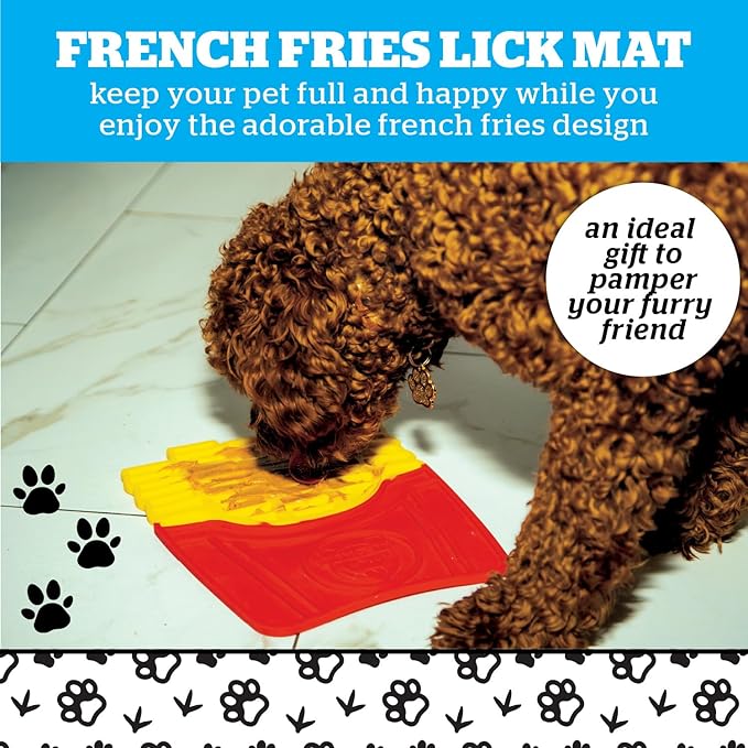 BigMouth French Fries Silicone Lick Mat for Dogs and Cats, Slow Feeder Enrichment Pad, Dishwasher Safe Anxiety Relief Toy