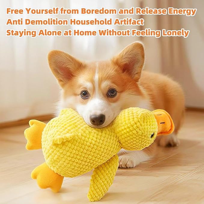 2024 New Calming Duck Dog Toy, Emotional Support, Yellow, Plush, Interactive for Boredom, Dog Companion, Large 17.7*15in
