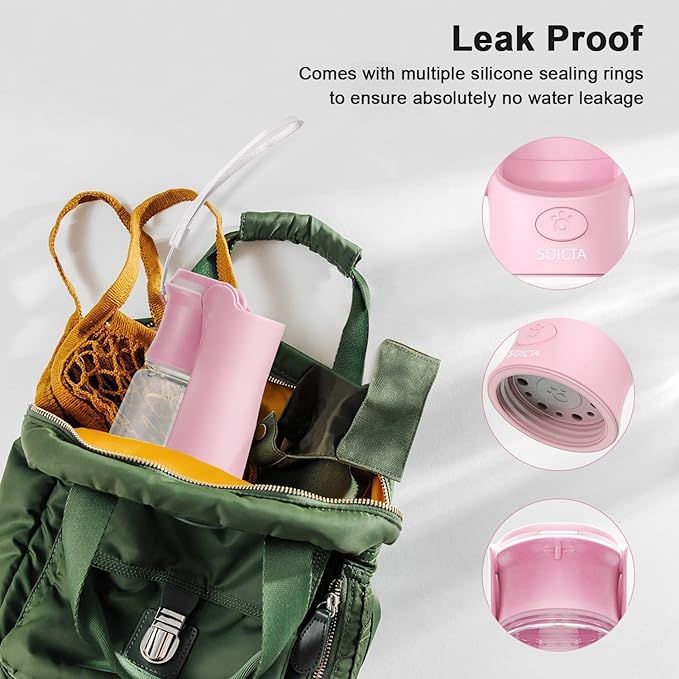 Portable Dog Water Bottle for Walking 19 OZ or 12 OZ Portable Pet Water Bottles for Puppy Small Medium Large Dogs Water Dispenser Pet Water Bowl Dog Accessories(19OZ Pink)