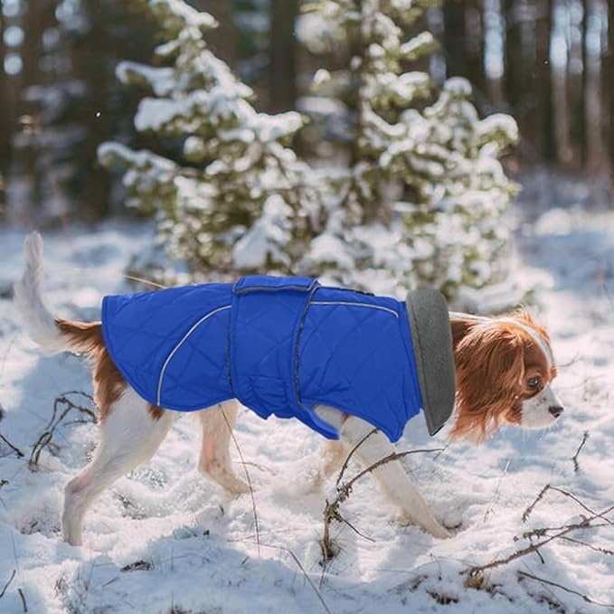 Kuoser Dog Coat, Super-Warm Dog Jacket Windproof Pet Cold Weather Coats for Extra Large Dogs, Fleece Lining Quilted Turtleneck Puppy Snowsuit Reflective Adjustable Doggie Winter Clothes, Blue, 2XL
