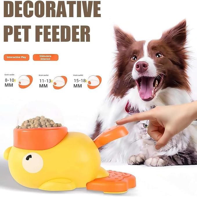 Duck Treat Dispenser Interactive Slow Feeder Puzzle Toy for Dogs and Cats, IQ Training Pet Enrichment Toy with Adjustable Openings(Yellow)