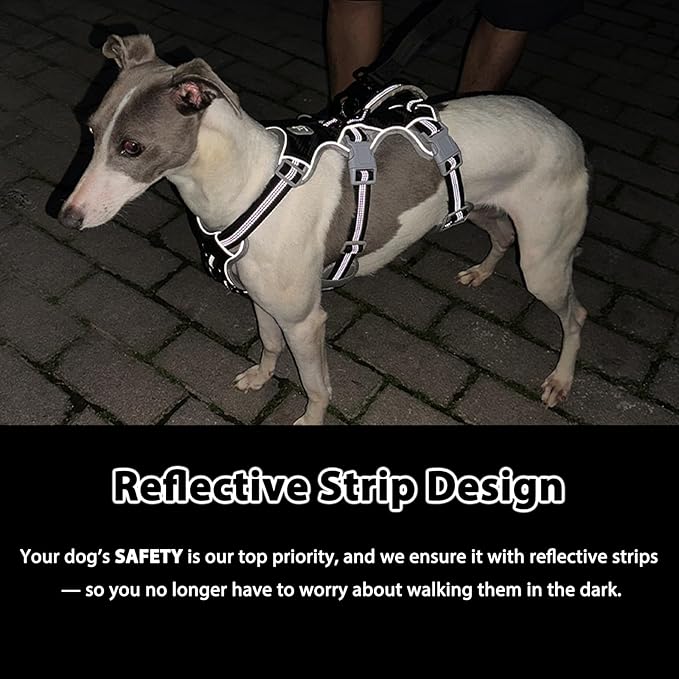 Huntboo Escape Proof Dog Harness, Escape Artist Harness, Reflective Harness with Padded Handle, Breathable, Durable, Adjustable Vest for Medium Dogs Walking, Training, and Running Gear (Black, S)