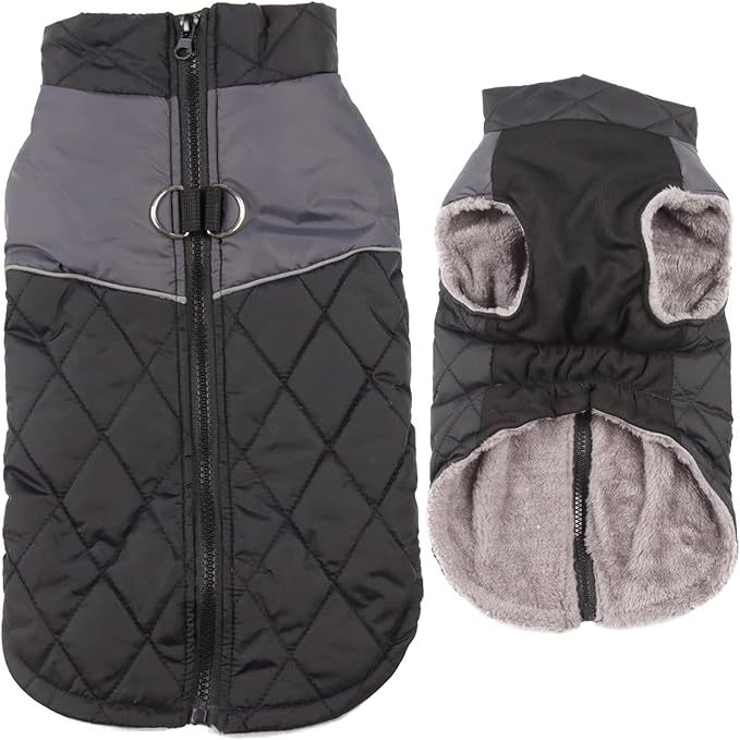 Warm Fleece Dog Coats for Small Dogs,D-Rings Waterproof Puppy Jacket for Cold Winter,Black M