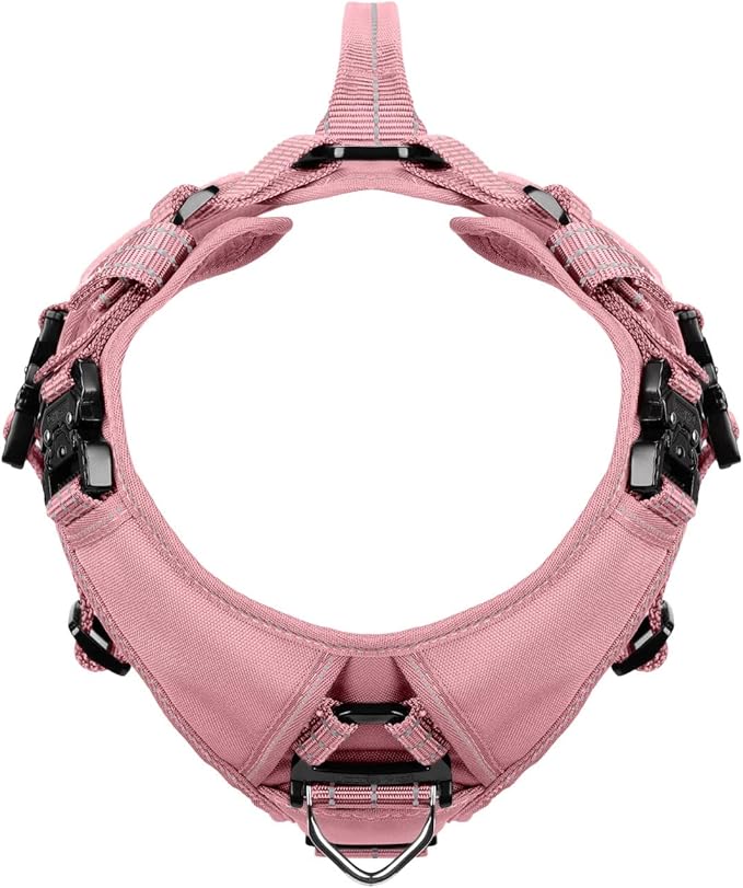 ICEFANG GN8 Tactical Dog Harness for Medium Sized Dogs,Full Metal Buckles,Reflective in Training Walking K9 Dog Vest,No-Pull Front Leash Clip,Adjustable Pet Harness (Pink, M (Pack of 1))