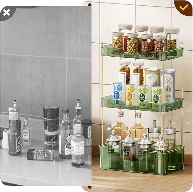 3 Tier Bathroom Organizer Countertop Makeup Perfume Tray Skincare Organizer for Bathroom Dresser Vanity (Green)