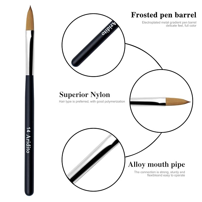 3pcs Acrylic Nail Brush Set | Black Professional-Grade Brushes For Powder, Extensions & Nail Art | Salon & Home Use For Beginner And Professional (Size 8/10/14)