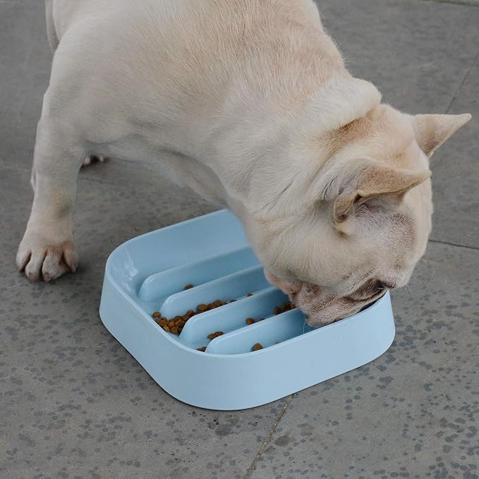 Healthy Slow Feeding Dog Bowl for French Bulldog -Slow Feeder Dog Bowl No Chocking Dog Cat Food Bowl with Striped Shape Pattern (Blue)