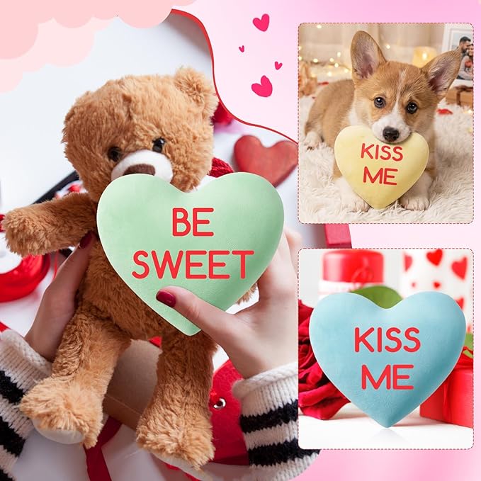 Jenaai 24 Pcs Valentines Day Dog Toys Conversation Heart Squeak Dog Toys Valentines Gifts for Small Medium Large Puppy Pet Teething Chew Supplies