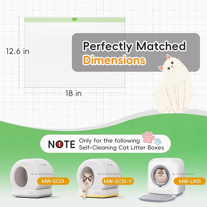 80 Count Self-Cleaning Cat Litter Box Liners Bag, Compatible with Meo Want MW-SC01/SC02/SC09/ SC01-Y,Thick Heavy Duty Drawstring Cats Litters Box Robots Bags Liners,18" x 12.6"