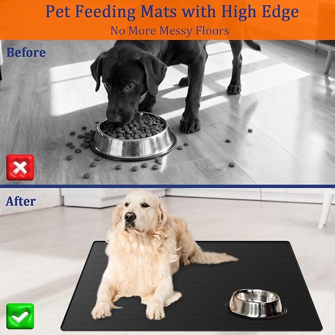 48"x32" Extra Large Pet Food Mat, 1.5MM Super Thick Silicone Dog Mats for Food and Water, XXXL Nonslip Pet Feeding Mats for Floors,Dog Cat Bowl Mat with Raised Edges, Brown