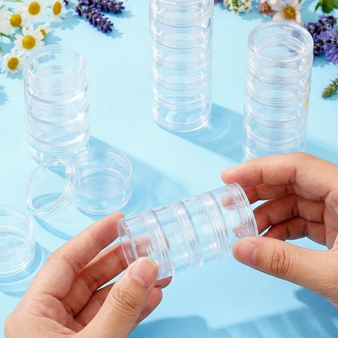 3 Sets 6 Layer Stackable Plastic Containers, 10G/10ML Clear Cosmetic Storage Box Round Organizer Jars for Beads, Buttons, Small Jewelry Findings