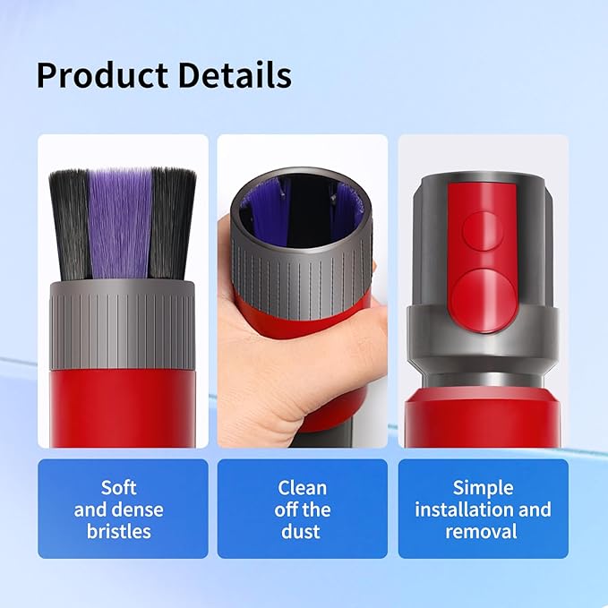 Soft Bristle Dust Brush for Dyson V7 V8 V10 V11 V15 Vacuum Cleaner - Traceless, Scratch free, Self cleaning, Compact Design for Fine Surfaces, Dust Brush Vacuum Attachment