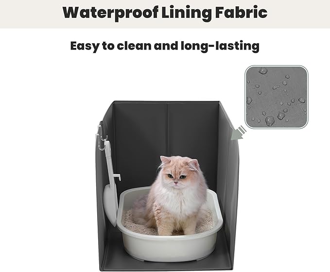 Beveetio Anti-Leakage Cat Litter Box Enclosure Splash Guard, High Side Cat Box Enclosure, Large Pee Shield for Litter Pan with Removable Mat & 2 Scoop Hooks, Easy to Clean, 24"L X 16.14" W X 16.14"H