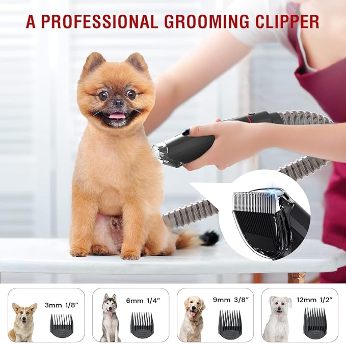 DOGCARE Pet Clipper Grooming Kit and Vacuum Suction 99% Pet Hair, Professional Grooming Clippers for Dog
