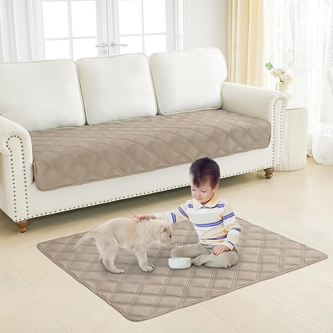 Smiry Waterproof Dog Bed Cover Blanket 40x50, Soft Reversible Pet Blanket, Washable Leakproof Cats Dogs Couch Cover for Sofa, Couch, Furniture, Lattice, Taupe/Beige
