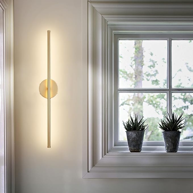 Battery Operated Wall Sconces, Dimmable Wall Sconces Set of Two, 350°Rotate, 3000K LED Gold Wireless Wall Light for Living Room, Bedroom, Hallway, 24.4 Inch (2 Pack)