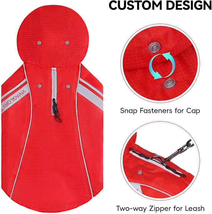 VIVAGLORY Wetoff Dog Raincoat, Rain Coat for Dog All Seasons Adventure, Rain Jacket with Harness Hole & Hood, Reflective Lightweight Waterproof for Doggy & Puppy, XS, Red