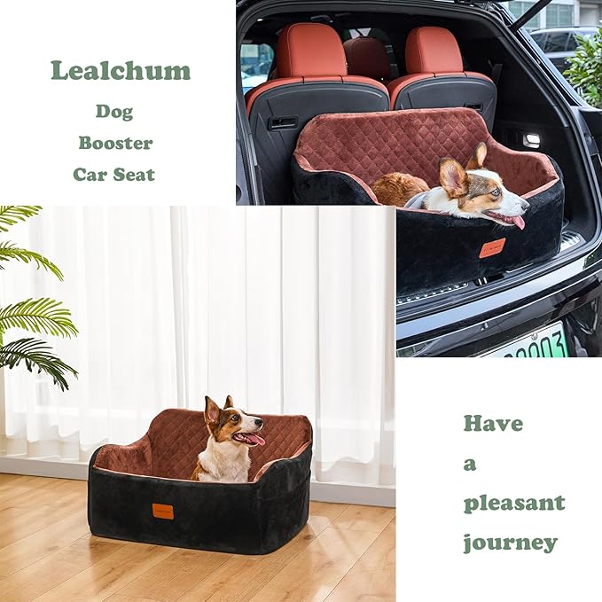 Dog Car Seat for Medium/Large Dogs,2 Clip-On Safety Leashs for 2 Small Dogs,Removable and Washable Comfy Pet Car Seat,Easy to Install and Clean (Beige, Large)
