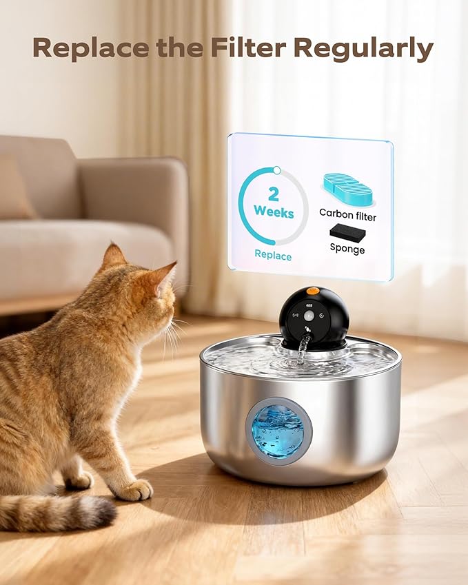 Cat Water Fountain Filter: Wireless Cat Fountain Filters Replacement - 12 Filters for Cordless Pet Water Fountain - 6 Pack Carbon Filters + 6 Pack Sponges Filters (3 Month Supply)