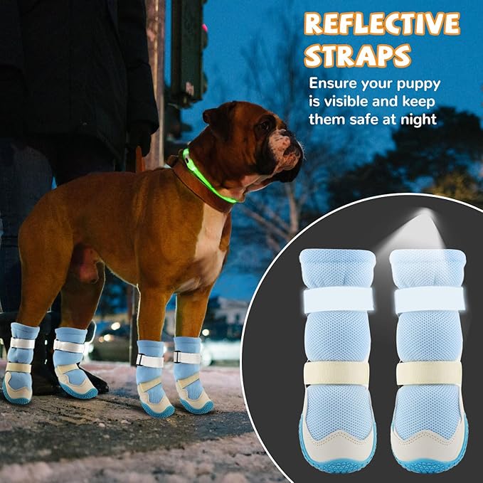 Dog Shoes for Medium Large Size Dogs, Breathable Dog Shoe for Hot Pavement, Dog Booties and Paw Protectors to Prevent Licking, Anti-Slip Dog Boots with Reflective for Summer, Hiking, Snow (Size 5)